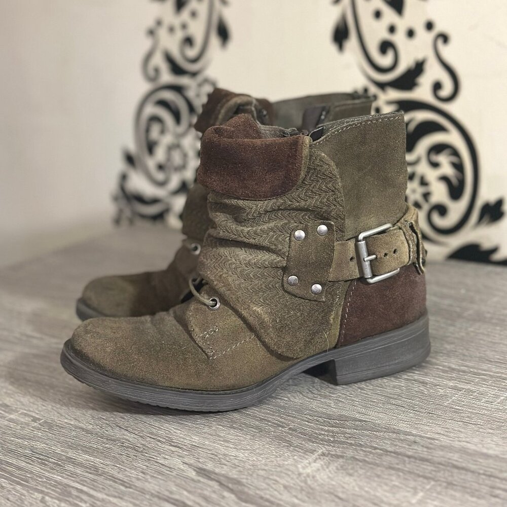 Miz Mooz Slouchy Studded Buckle Suede Ankle Boots